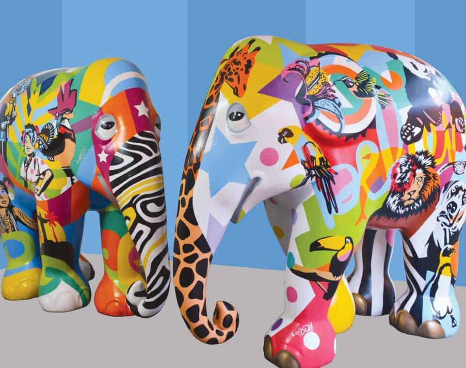Elefantes da Elephant Parade com arte de Lobo em São Paulo