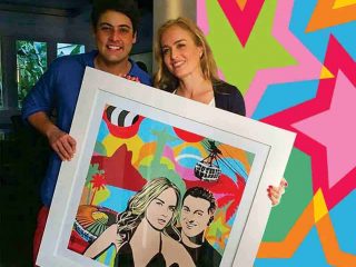 Angélica no TV Show Estrelas with Lobo's art